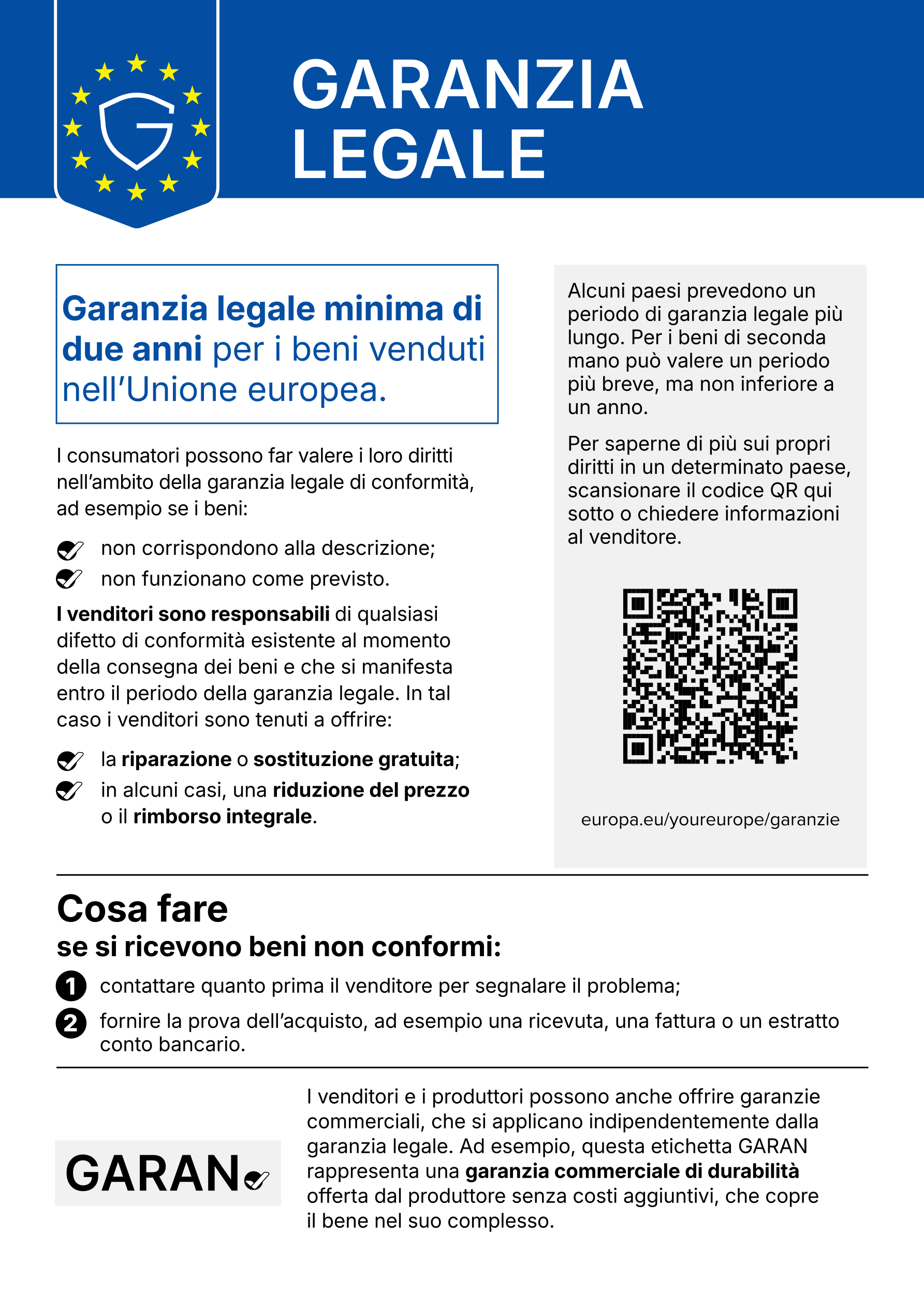Avviso ufficiale UE sulla garanzia legale di conformità